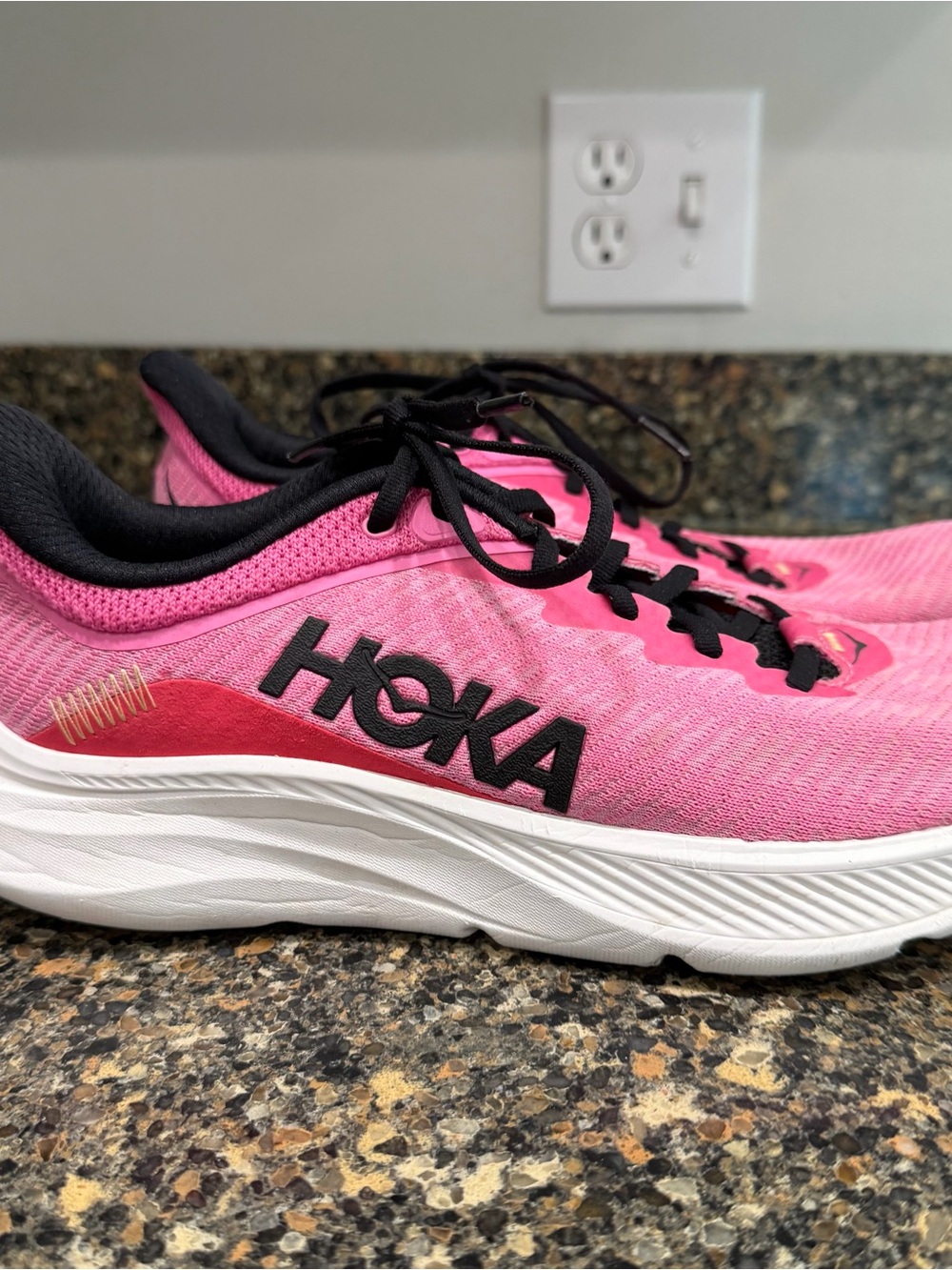 Hoka Women's Pink and Black Running Shoes solimar size 10